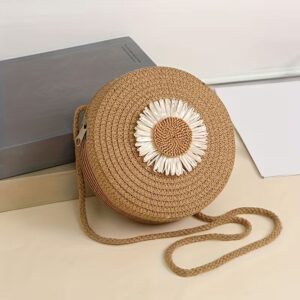 Minimalist Woven Straw Round Crossbody Bag