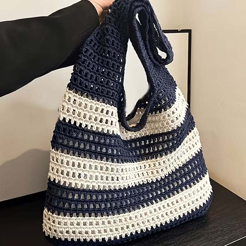 Women's Crochet Woven Tote Handbag