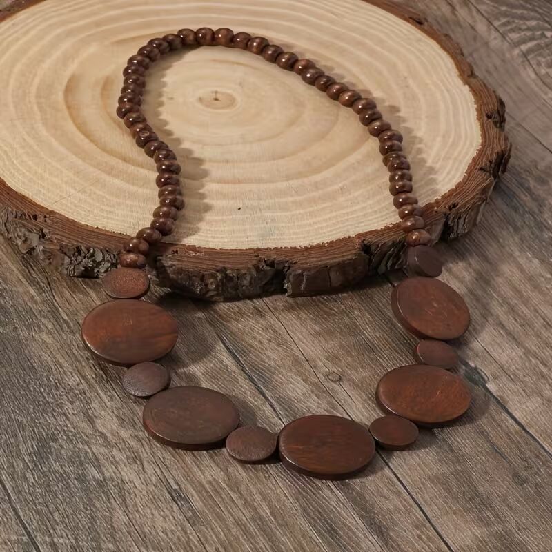 Bohemian Wooden Beaded Elastic Necklace
