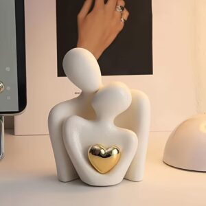 Modern Love Embrace Sculpture with Golden Heart