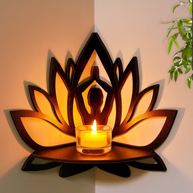 Bohemian Mandala Lotus Corner Wall Shelf