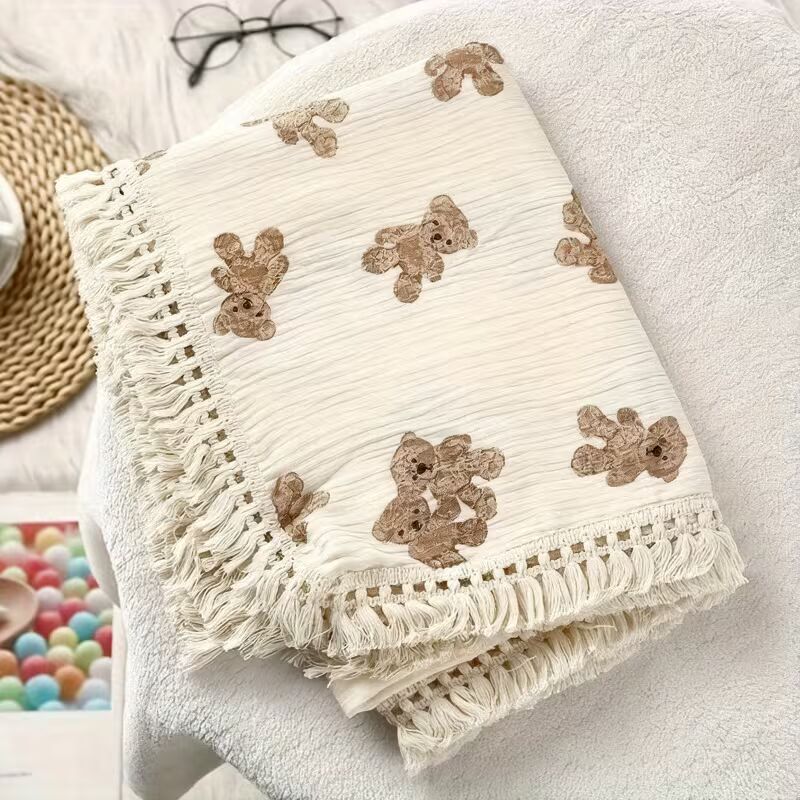 Double-Layer Gauze Baby Blanket with Tassels