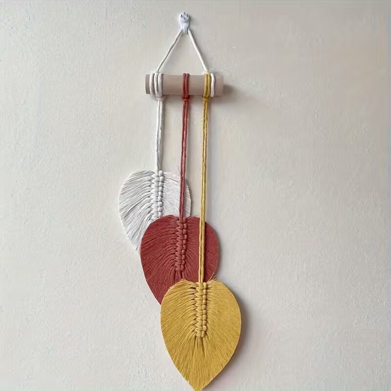 Handmade Bohemian Feather Rope Heart Tapestry