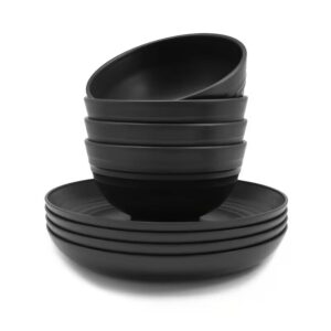 8-Piece Black Bowl & Plate Dinnerware Set