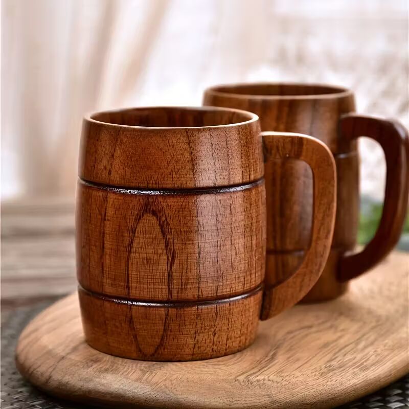 Natural Wooden Handle Barrel Mug